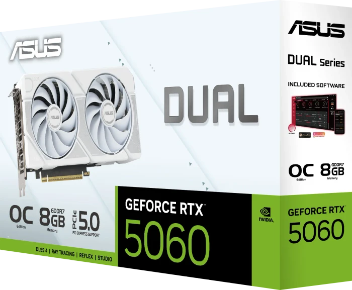 ASUS Dual GeForce RTX 5060 White OC Edition, DUAL-RTX5060-O8G-WHITE, 8GB GDDR7, HDMI, 3x DP