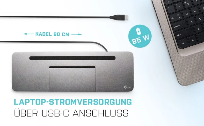 i-tec Metal Ergonomic 4K 3x Display Docking Station, inkl. Netzteil, USB PD 85W, USB-C 3.0 [Stecker]