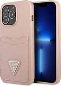 Guess Hard Cover Saffiano Double Card für Apple iPhone 13 Pro pink