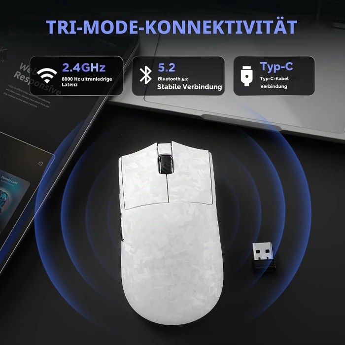 Yunzii M2 Dual 8K Custom Wireless Gaming Maus, weiß, USB/Bluetooth