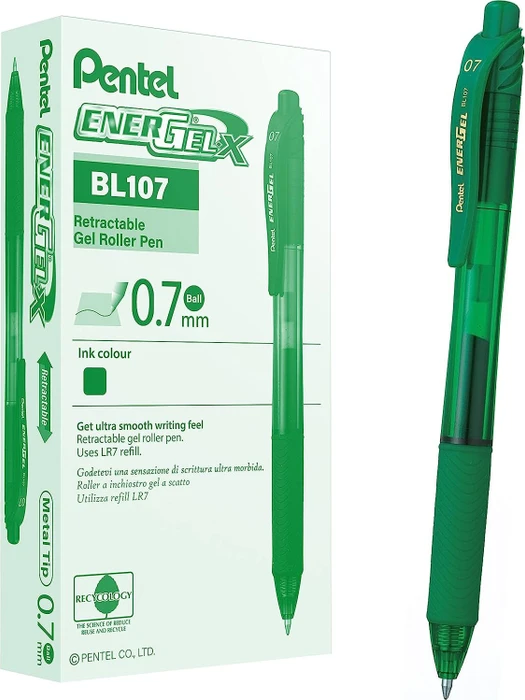 Pentel EnerGel X BL107 0.7mm/0.35mm Gelroller grün/transparent, 12er-Pack