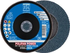 Pferd PFF 180 Z 40 SG POWER STEELOX POLIFAN Fächerschleifscheibe K40, 180x22.23mm, 10 Stück