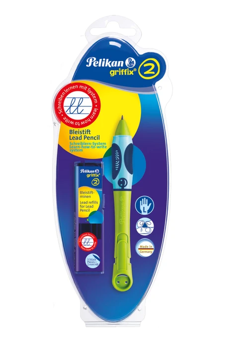 Pelikan griffix 2 Druckbleistift HB 2mm graphit, grün, Linkshänder, Blister, 3 Minen