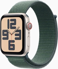 Apple Watch SE (2022) (GPS + Cellular) 44mm Polarstern mit Sport Loop seegrün