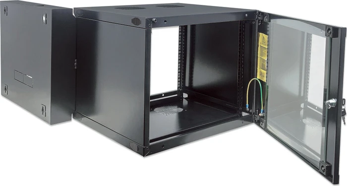 Intellinet Wandschrank 9HE, mit Schwenkrahmen, Sicherheitsglastür, schwarz, 450mm tief