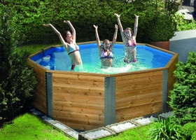 Weka 593 Massivholz Frame Pool mit Filterpumpe und Leiter achteckig 325x325x116cm
