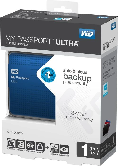 Western Digital WD My Passport Ultra blau 1TB, USB 3.0 Micro-B