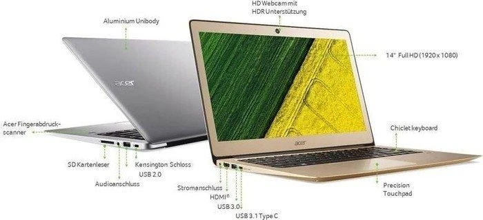 Acer Swift 3 SF314-51-51QP, silber, Core i5-6200U, 8GB RAM, 256GB SSD, DE