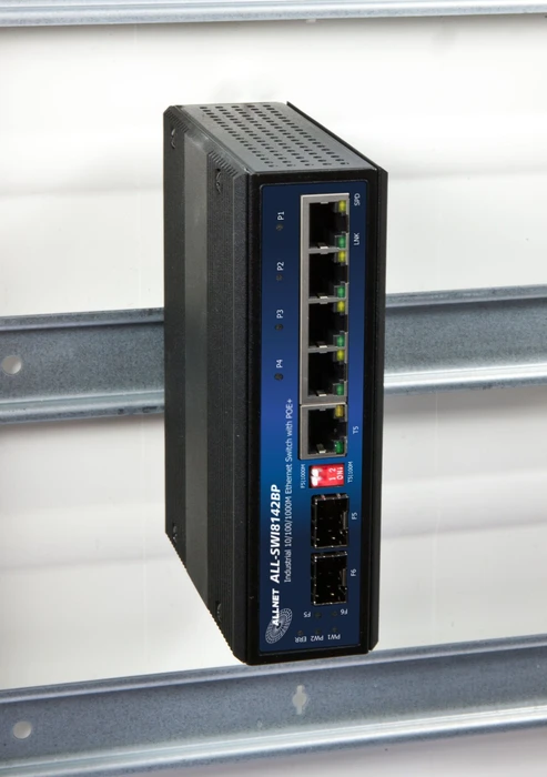 Allnet SGI Industrial Railmount Gigabit Switch, 5x RJ-45, 2x SFP, 126W PoE+