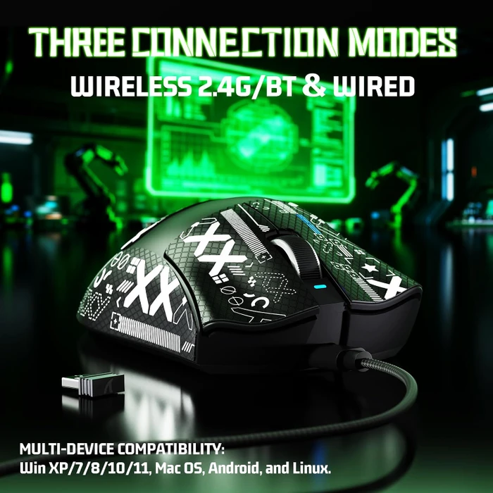 Attack Shark V3 Tri-mode Wireless Gaming Mouse, schwarz, inkl. Grip Tape, USB/Bluetooth