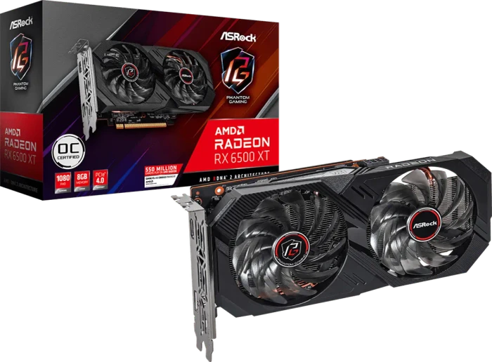 ASRock Radeon RX 6500 XT Phantom Gaming 8G OC, RX6500XT PG 8GO, 8GB GDDR6, HDMI, DP