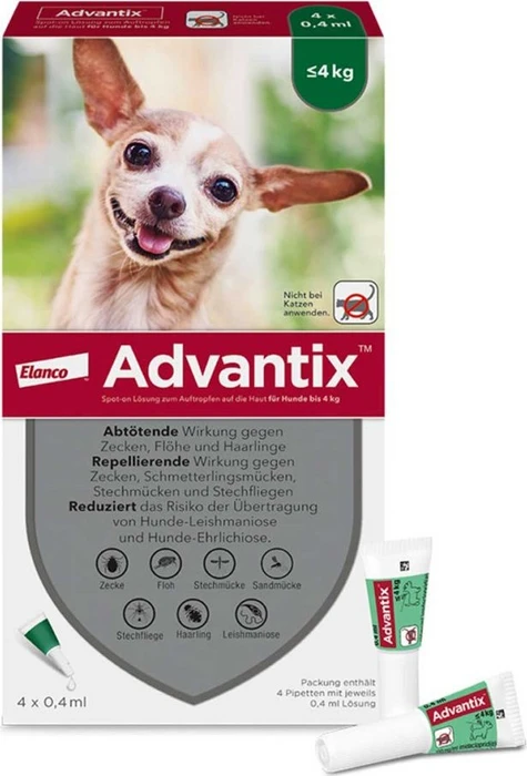 Elanco Advantix Spot-On für Hunde bis 4kg Lösung, 4 Stück