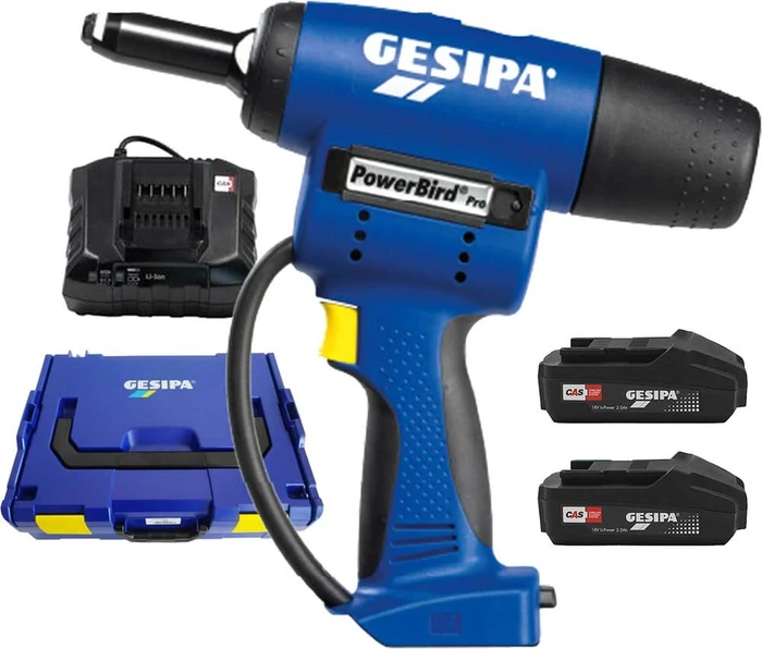 Gesipa PowerBird Pro Gold Edition CAS Akku-Blindniet-Setzgerät inkl. L-Boxx + 2 Akkus 2.0Ah