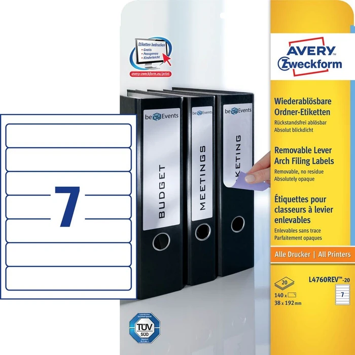 Avery-Zweckform Ordneretiketten, 38x192mm, ablösbar, weiß, 30 Blatt (210 Etiketten)