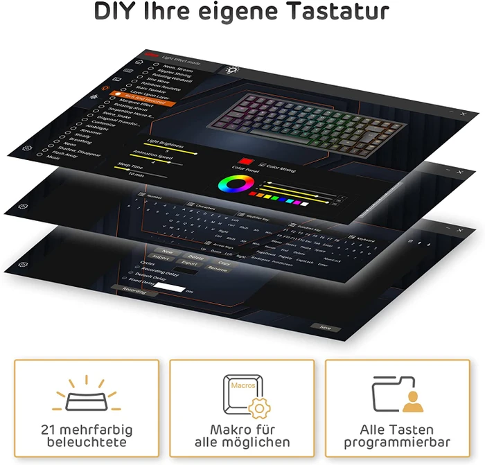 RK Royal Kludge RK84 75% Wireless, weiß, LEDs RGB, hot-swap, RK BROWN, USB/Bluetooth, DE