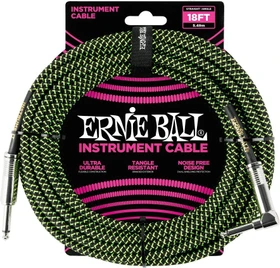 Ernie Ball 18' Braided Straight/Angle Instrument Cable Black/Green