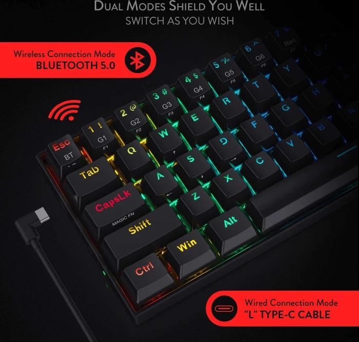 Redragon K530 Pro Draconic, LEDs RGB, hot-swap, schwarz, Gaote Outemu BROWN, USB/Bluetooth, US