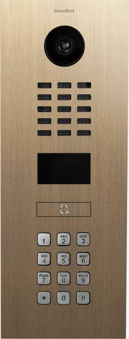 DoorBird D2101KV IP Video Türstation mit 1 Ruftaste, Keypad Modul, Messing, gebürstet