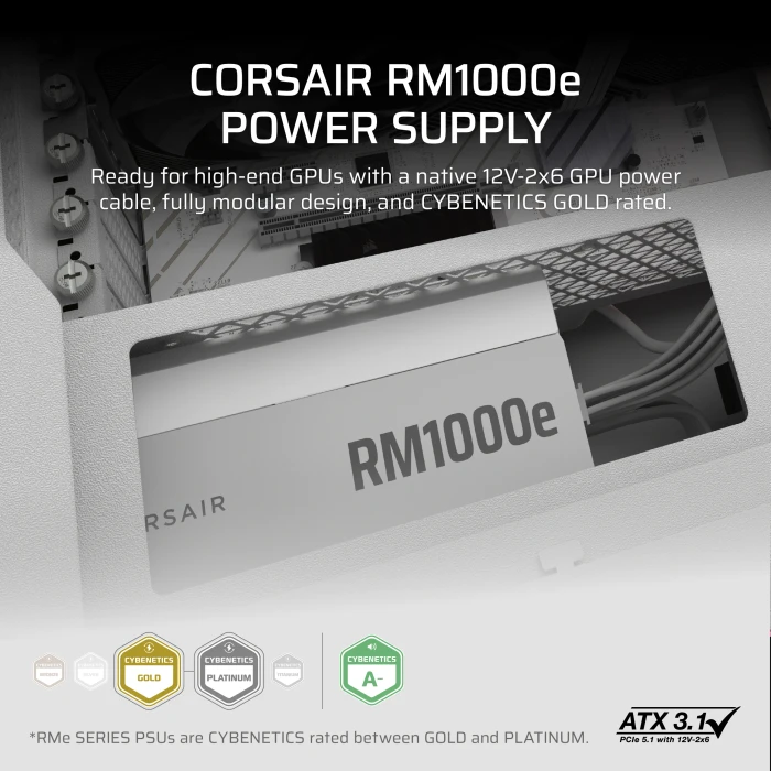 Corsair RMe Series 2025 RM1000e White 1000W, ATX 3.1