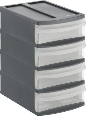 Rotho Tower XS Systemix Schubladenbox, 4 Schubladen, anthrazit (1114708853WS)