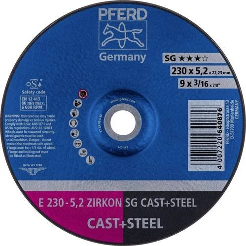 Pferd E 230-5.2 ZIRKON SG CAST+STEEL Schleifscheibe, 230x5.2x22.23mm, 10 Stück