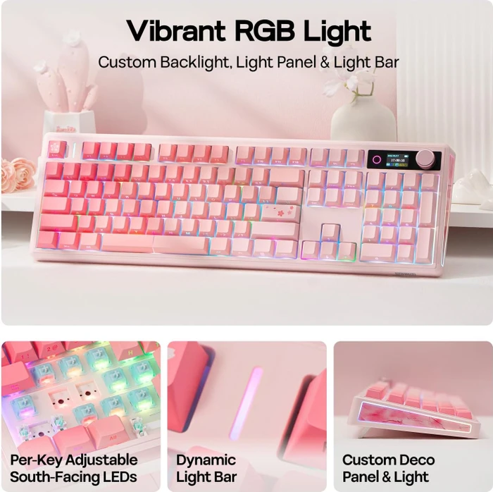 Epomaker TH108 V2 Pro Wireless, Pink, LEDs RGB, hot-swap, Epomaker Sea Salt Silent V2, USB/Bluetooth, US