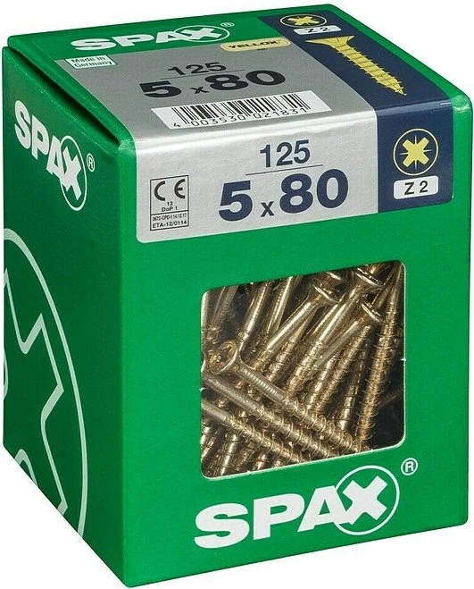 Spax YELLOX A2L 4CUT PZ2 Universalschraube, 5x80mm, 125 Stück