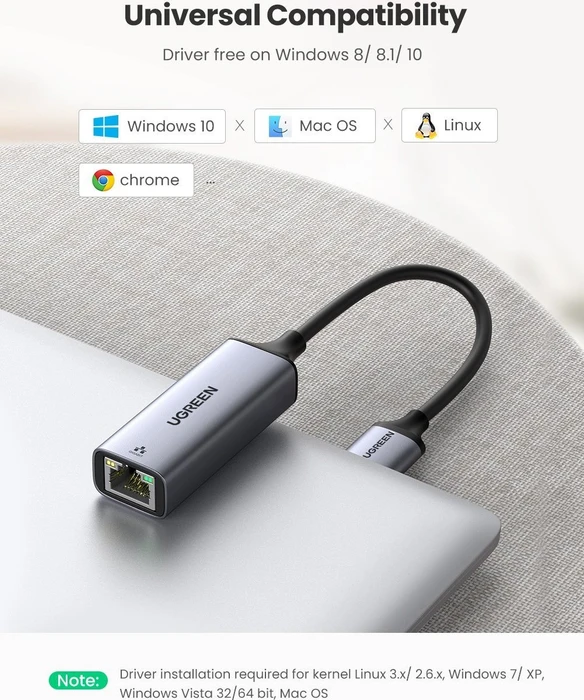 Ugreen Gigabit Ethernet Network Adapter LAN-Adapter, USB-A 3.0 [Stecker]