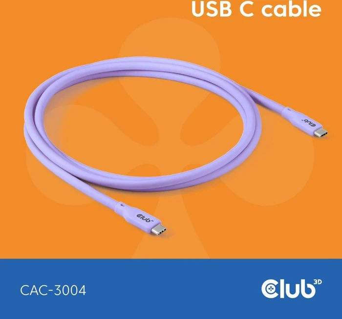 Club 3D USB4 Kabel, 20Gb/s, 240W PD EPR, USB-C Stecker auf USB-C Stecker, 2m, lila