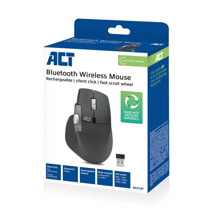 Act Wireless Multi-Connect Mouse, rechargeable, schwarz, USB/Bluetooth