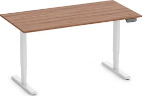 Ergolutions Primus elektrisch höhenverstellbarer Sitz-Steh-Schreibtisch 160x80cm Nussbaum/weiß
