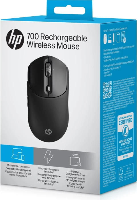 HP 700 Rechargeable Wireless Mouse, schwarz, USB/Bluetooth