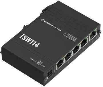 Teltonika TSW Industrial Railmount Gigabit Switch, 5x RJ-45, PoE PD
