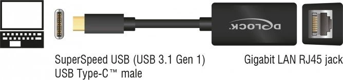 DeLOCK RJ-45 LAN-Adapter, USB-C 3.0 [Stecker]