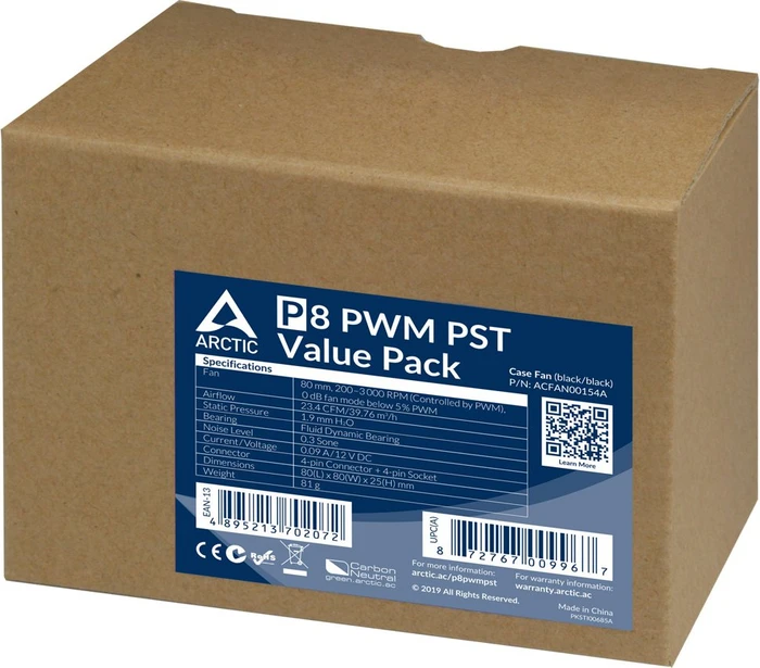 ARCTIC P8 PWM PST schwarz, 80mm, 5er-Pack
