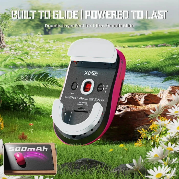 Attack Shark X8 SE Tri-mode Wireless Gaming Mouse, Berry Red, USB/Bluetooth