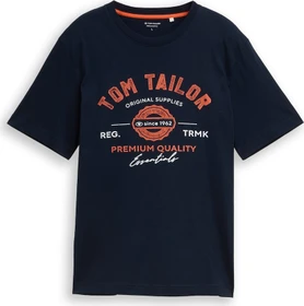 Tom Tailor Logo-Print T-Shirt kurzarm dark blue silhouette (Herren)