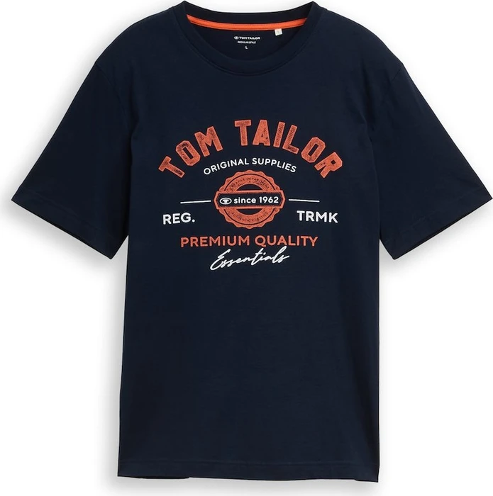 Tom Tailor Logo-Print T-Shirt kurzarm dark blue silhouette (Herren)