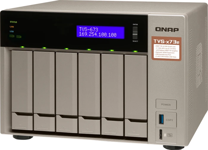 QNAP TVS-673e-4G 15TB, 4GB RAM, 4x RJ-45 1000Base-T, 4x USB-A 3.0