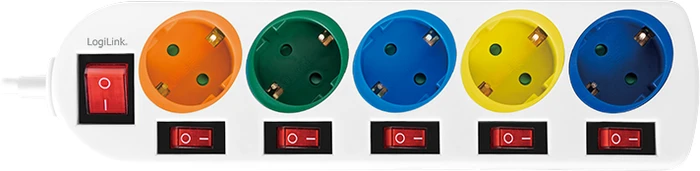 LogiLink Steckdosenleiste, 5-fach, Schalter, einzeln schaltbar, 1.5m, weiß