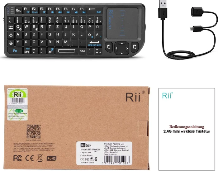 Riitek Rii Mini Wireless Keyboard X1, USB, DE