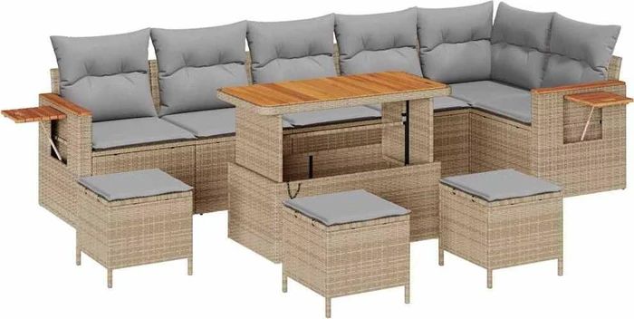 vidaXL Polyrattan Gartensofa Lounge-Set beige/hellgrau, 12-tlg.