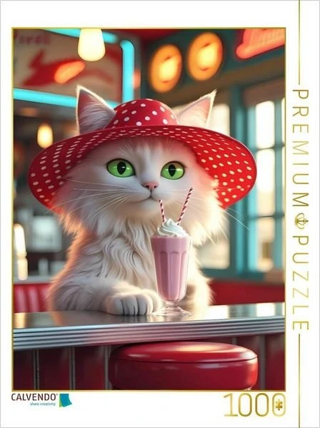 Calvendo Katzen-Diva im Diner mit Milchshake - lustiges Retro-Motiv für Katzenfreunde