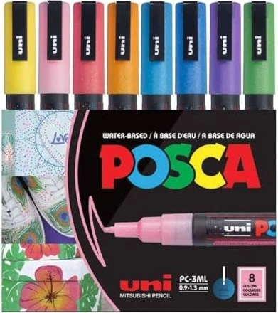 Uni-Ball POSCA PC-3ML Acrylmarker Glitterfarben sortiert, 8er-Set