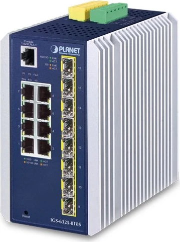 Planet IGS-6325 Industrial Railmount 2.5G Managed Switch, 8x RJ-45, 8x SFP