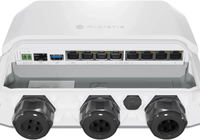 MikroTik RouterBOARD RB5009 Outdoor Polemount Gigabit Router, 8x RJ-45, 1x SFP+, 130W PoE+ PD / PoE+