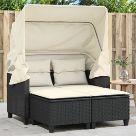 vidaXL Gartensofa mit Dach und Hockern 2-Sitzer schwarz/cremeweiß
