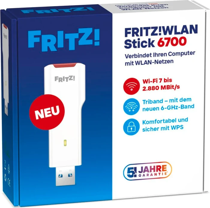 FRITZ! FRITZ!WLAN USB Stick 6700 MU-MIMO, 2.4GHz/5GHz/6GHz WLAN, BE6700, USB-A [Stecker]