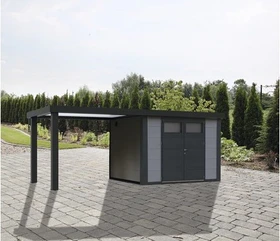 Telluria Classico 2724 Gerätehaus inkl. Anbau 2.84m links hellgrau