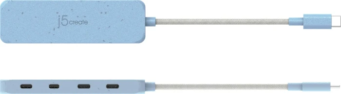 j5create Eco-Friendly 4-in-1 USB-C Hub blau, 4x USB-C 3.1, USB-C 3.1 [Stecker]